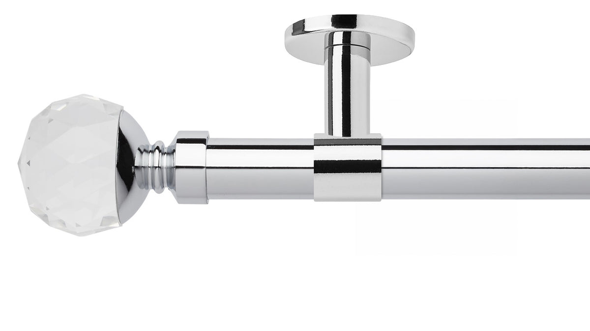 Rolls Neo Clear Faceted Ball 28mm Metal Curtain Pole - Fendow