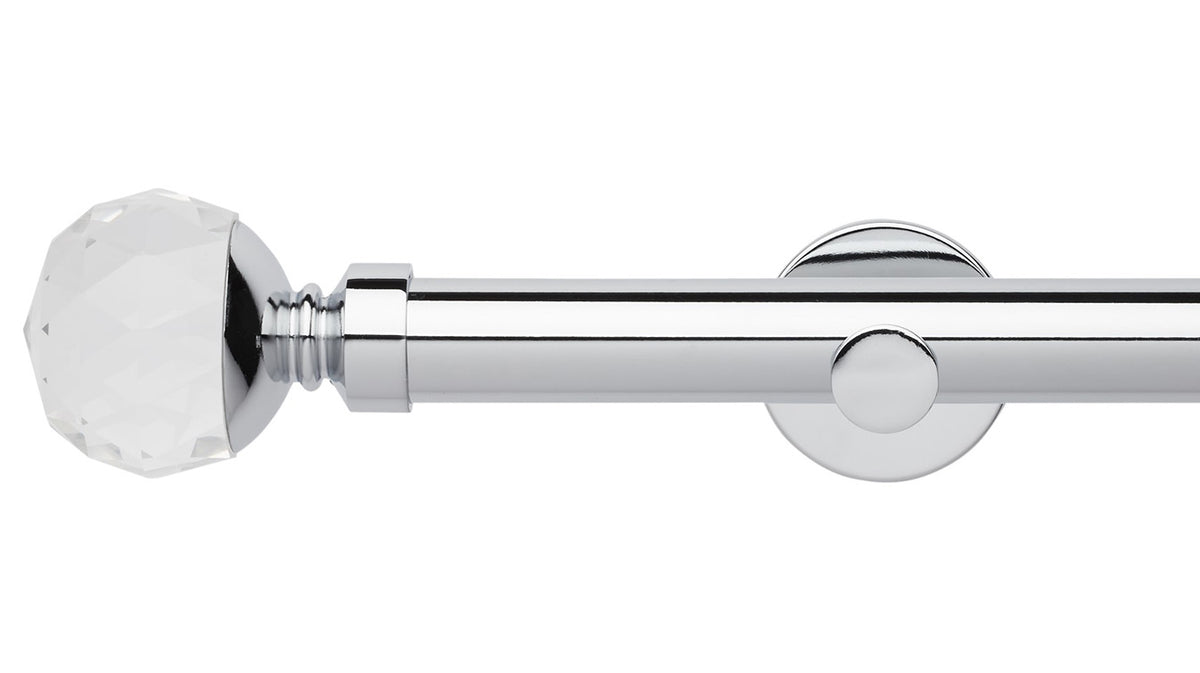 Rolls Neo Clear Faceted Ball 28mm Metal Curtain Pole - Fendow