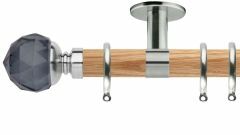 Neo Smoke Grey Faceted Ball 35mm Wooden Curtain Pole